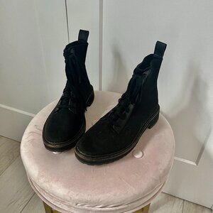 Loeffler Black Knit Combat Boots Size 8